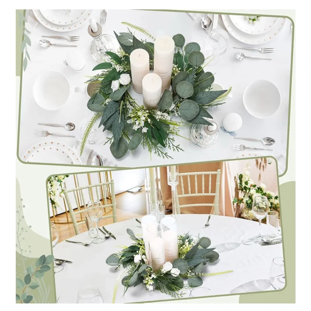 NIB Suncalla 6 Pcs Lrg Candle Rings Rose Eucalyptus Wreaths Wedding Centerpieces